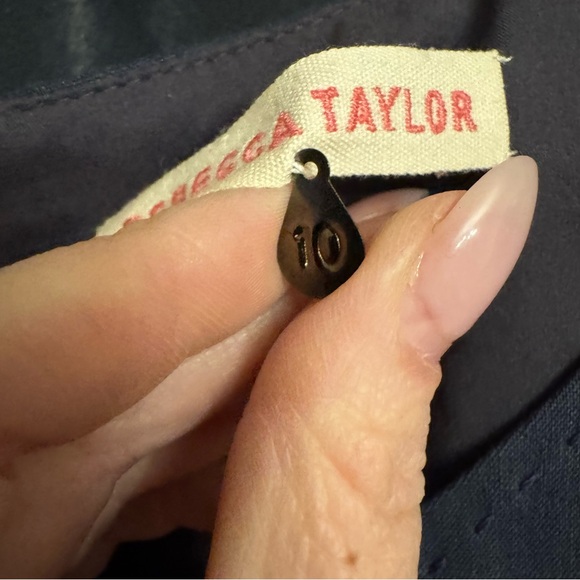 Rebecca Taylor Navy Linen Blend Dress with Lamb Leather Sides & Corset Back 10 - Picture 4 of 9